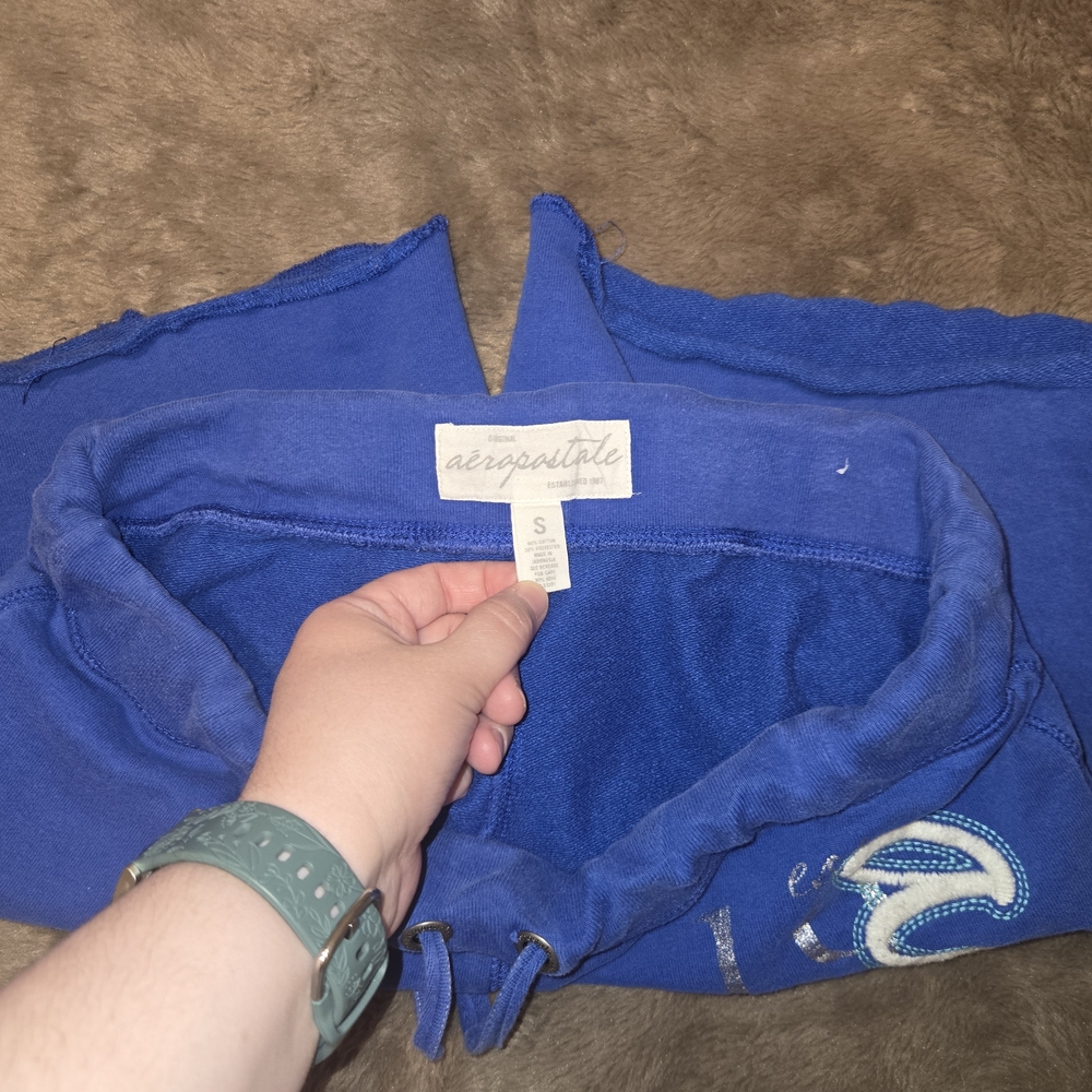 Blue Drawstring Shorts with Embroidered Side Script - Picture 6 of 6